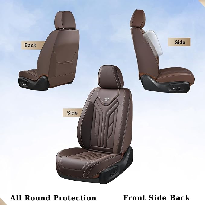 Coverado Front Seat Covers, Car Seat Covers Front Seats, Leather Seat Covers for Cars, Automotive Seat Covers Car Seat Protector Car Accessories Fit for Most Sedans SUV Pick-up Truck(Coffee) - Image 4