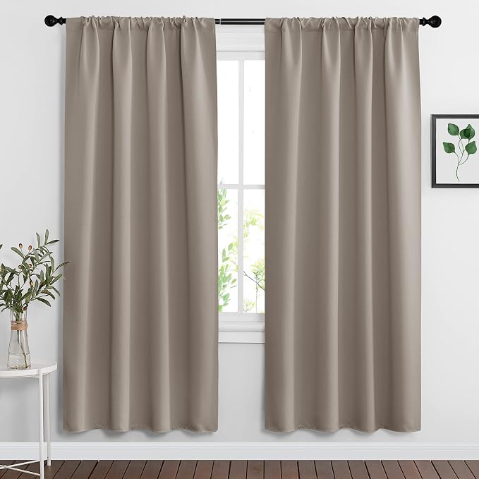 RYB HOME Blackout Curtains for Bedroom Living Room Nursery 72 inches Long | Room Darkening, Thermal Insulated, Privacy Protection, Rod Pocket, Drapes for Office Home Theater, W42 x L72, Sand, 2 Panels by RYBHOME