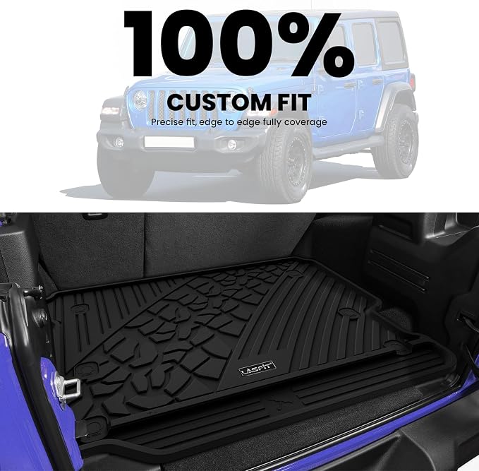LASFIT Cargo Mat for Jeep Wrangler JL 2018-2026 4 Doors Without SUBWOOFER | Not for JK/Not PHEV/Not 2-Door, All Weather, TPE, Custom Fit, Trunk Mat, for Flat Load Floor, Gas Type, Black - Image 9