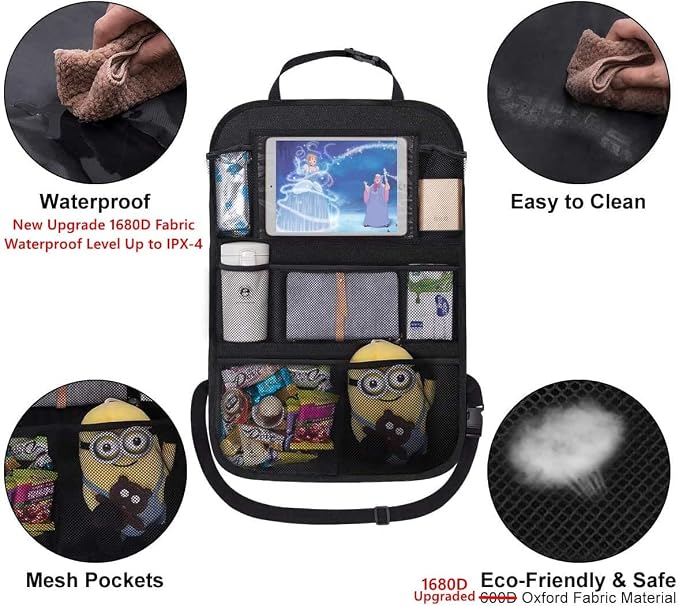 ONE PIX Backseat Car Organizer Mats Back Seat Organizers and Storage Bag with Touch Screen Tablet Holder for Kids Toddlers Car Seats, Travel Accessories, Road Trip Essentials Kids - Image 2