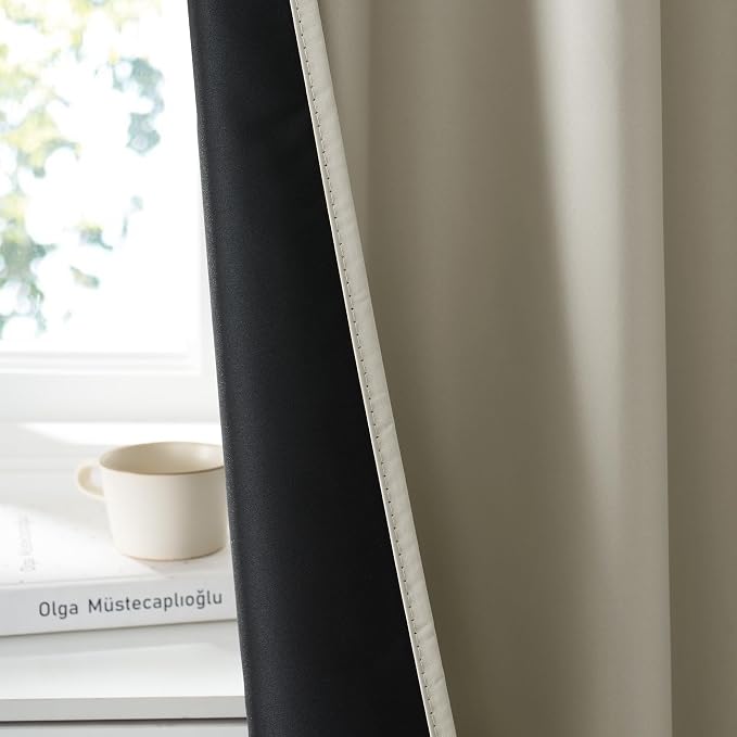 RYB HOME 100% Blackout Bathroom Curtains Over Sink 24 inches Long | Heat UV Blocking, Total Room Darkening, Noise Reducing, Curtains for Basement RV Campers, W42 x L24, Natural, 2 Panels - Image 4