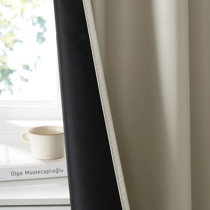 RYB HOME 100% Blackout Short Curtains for Small Window, Thermal Insulated | Total Room Darkening, Noise Reducing, Curtains for Basement Bathroom RV Cars, W29 x L45, Natural, 2 Panels - Image 4