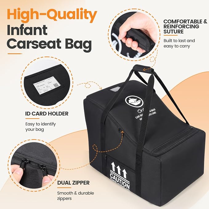 Orzbow Infant Padded Car Seat Bag Fit Carseat and Anti-Rebound Base, Black | Carseat Travel Bag for Airplane Compatible with Nuna Pipa/Graco/Chicco, Side Pocket for Gate Check Baby Essentials - Image 6
