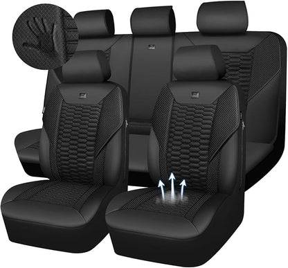 CAR PASS 3D Foam Mesh Leather Car Seat Covers Full Set,Breathable Mesh Faux Leather Seat Covers for Car,Universal Fit for SUV Truck Sedan Automotive, Armrest Airbag Compatible,Black by CARPASS