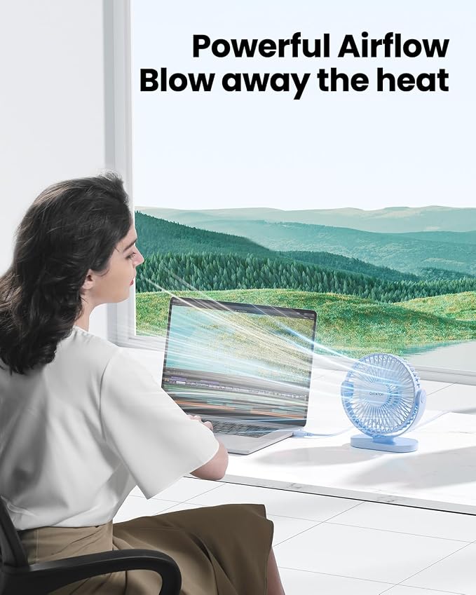 Gaiatop USB Desk Fan, 5.5 Inch Quiet 3 Speeds Small Portable Fan Blue | USB Powered, 5ft Cable, Mini Personal Desktop Table Fans, Powerful Cooling for Home, Office, Travel, Car, Indoor, Outdoor - Image 2