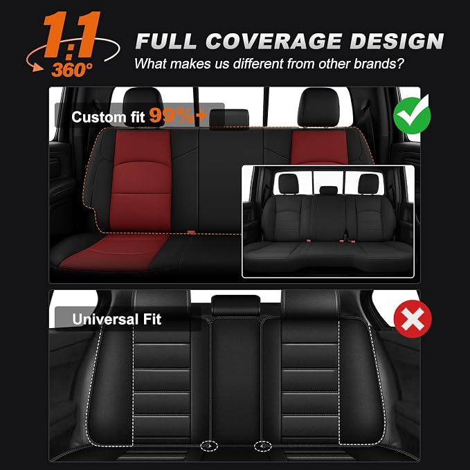 AOMSAZTO Seat Covers for Ram 2500: 2019 2020 2021 2022 2023 2024 2025 2026 Custom Fit Car Seat Covers Truck Full Set (Black+Red) - Image 7