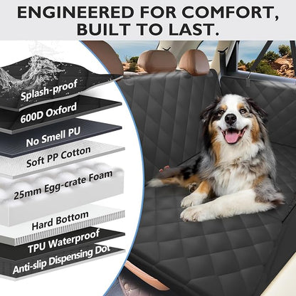 Hard Bottom Dog Car Seat Cover for Back Seat, with Egg Crate Foam | Backseat Extender, Dog Hammock for Cars, SUVs, Sedan, Holds 420lbs, Sturdy Oxford, Large Space, Soft Pet Car Bed, Waterproof - Image 4