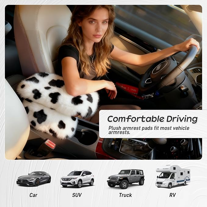 Fluffy Car Armrest Cover with Side Pockets – Plush Fuzzy Fur Center Console Armrest Cushion Pad, Universal Winter Car Interior Protector, Soft Arm Rest Cover with Storage for Women & Men (COWS) - Image 6