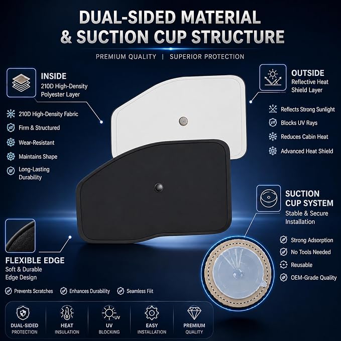 Side Window Sun Shade for 2008-2016 Fo'rd F250 F350 Super Duty, 4Dr Super Crew Cab, Foldable Window Sunshade Sun Visor Protector, Side Window Shades Blocks UV Rays Heat, Pack of 4 - Image 6