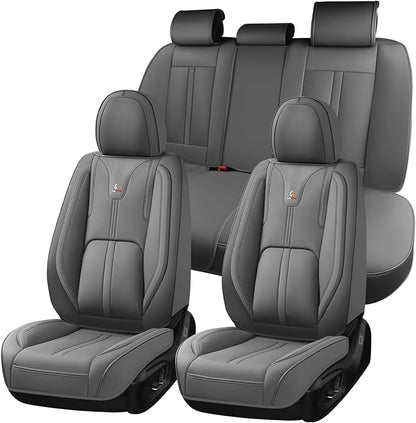 Huidasource Gray Seat Covers Luxury Nappa Leather, Car Seat Cover with Velcro Adjustable, Airbag, Lumbar Support, Cooling and Heating, Seat Covers for Universal Fit for Most Cars SUV Trucks, Gray by Huidasource