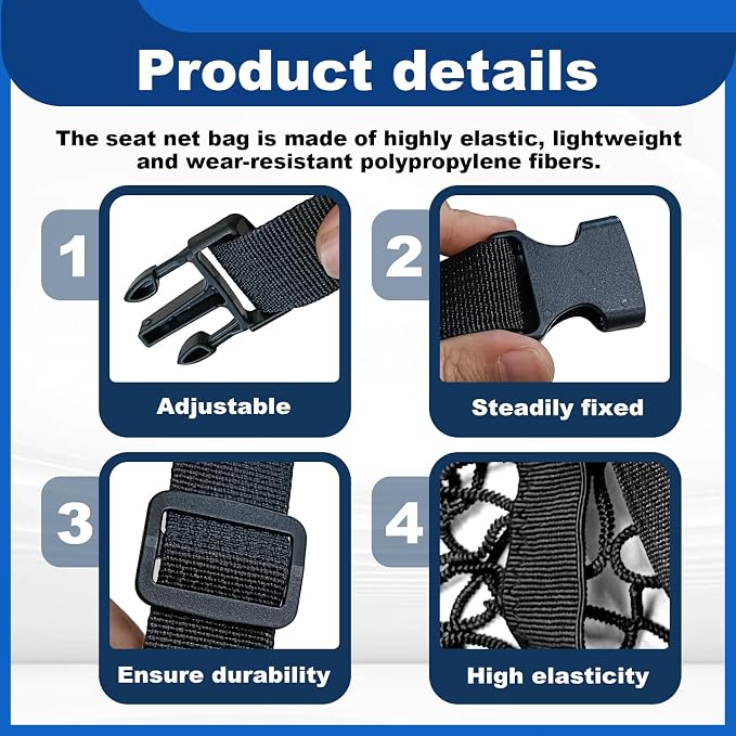 Front Seat Organizer,22" x 22" Front Seats Versatile Elastic Organizers Net, High Elastic Front Seat Organizer Versatile Purse Holder for Most Vehicles - Image 3