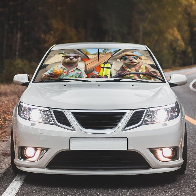 Funny Otters Car Windshield Sun Shade Umbrella Sunshade Block UV Rays Sun Visor Protector Auto Windshield Sunshade to Keep Vehicle Cool for Cars Trucks & Suvs 57 X 30 in - Image 2