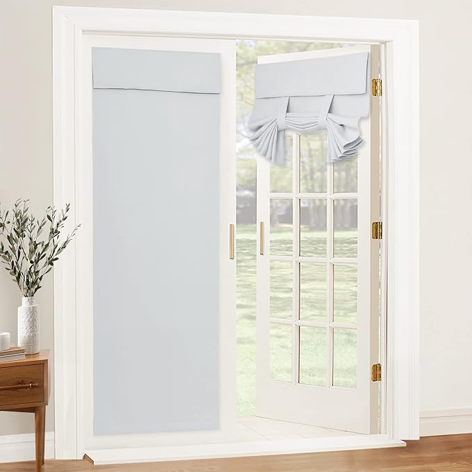 RYB HOME French Door Window Curtain Blackout Blind, W34 x L69,Greyish White | Self Adhesive, Privacy, Thermal Insulated, For Patio Kitchen Front Entry Front Back Door Glass Window, Renter Friendly by RYBHOME