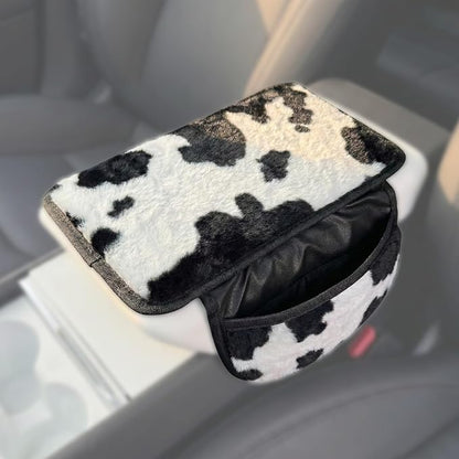 Plush Fuzzy Car Center Console Cover with 2 Side Pockets, Cow Print | Fluffy Armrest Cushion Pad,Soft Car Interior Accessories with Storage for Men & Women,Universal Fit for Vehicles SUV Truck - Image 9