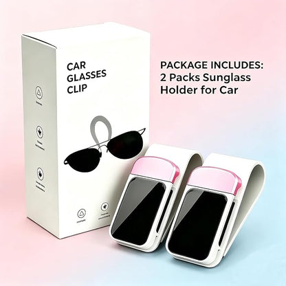 2 Pack Sunglass Holder for Car Visor, Soft Sponge Protection, Snap-On, Pink | Cute Pink&White Car Accessories, No-tool install, universal fit, tidy interior, protect glasses, for sunglasses & eyeglasses - Image 3
