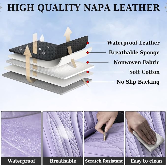 Coverado Purple Car Seat Covers, Back Car Seat Cover, Leather Seat Cover, 3-Pieces Car Seat Cushion, Luxury Seat Cover Seat Protector Universal Fit Most Cars Trucks SUV - Image 3
