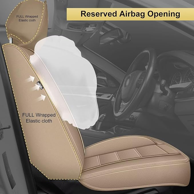 IKABEVEM Car Seat Covers Fit for Mazda CX-7 2007-2012: Luxury Leather Automotive Front Seat Covers, Car Seat Protector(2PCS Front, Beige) - Image 3