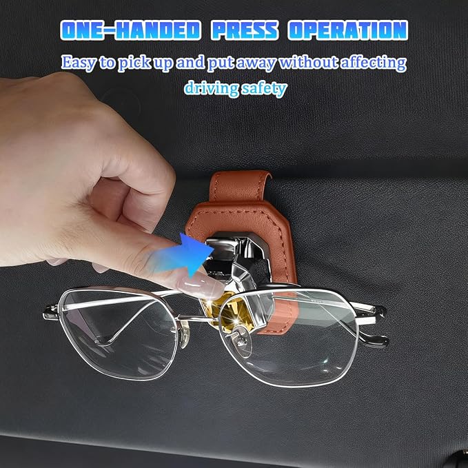 Bling Sunglasses Holders for Car Visor, Crystal Rhinestone Leather One Handed Operation Vehicles Sun Visor Glasses Clip, Automotive Interior Ticket Card Clip, Universal Fit (Orange) - Image 4