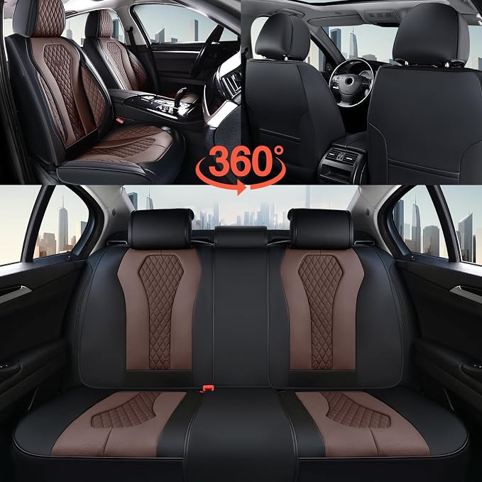 Coverado Car Seat Covers, Seat Covers Full Set, Coffee Car Seat Cover, Auto Seat Covers Front Seats Rear Seat Cover, Luxury Car Seat Cushion,Leather Seat Cover Seat Protector Universal Fit Most Cars - Image 7