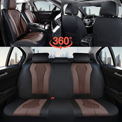 Coverado Car Seat Covers, Seat Covers Full Set, Coffee Car Seat Cover, Auto Seat Covers Front Seats Rear Seat Cover, Luxury Car Seat Cushion,Leather Seat Cover Seat Protector Universal Fit Most Cars - Image 7