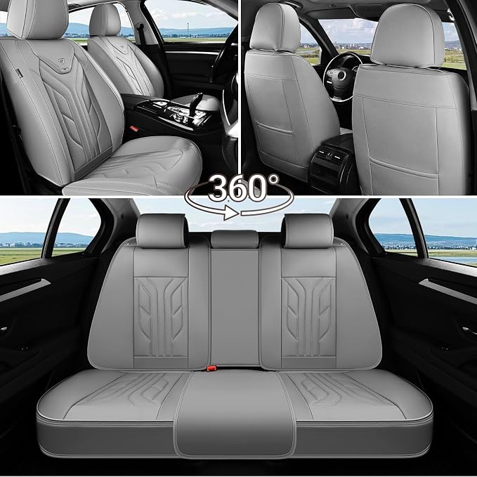 Coverado Car Seat Covers Full Set, Automotive Seat Covers Car Seat Protector Car Seat Cushion, Waterproof Leather Seat Covers for Cars, Universal Fit for Most Sedans SUV Pick-up Truck((Grey) - Image 8