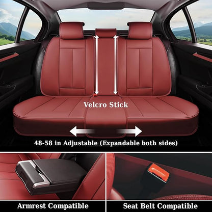Coverado Universal Seat Covers Full Set, 5 Seats Universal Seat Covers for Cars, Waterproof Faux Leather Car Seat Covers with Head Pillow, Auto Protectors Fit for Most Sedans SUV Pick-up Truck-Red - Image 6