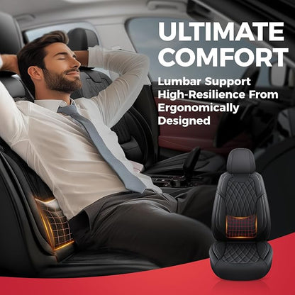 FREESOO Front Seat Covers Faux Leather Waterproof Universal Fit Black | faux leather front seat covers, breathable waterproof, lumbar support, universal fit sedans hatchbacks pickups - Image 5
