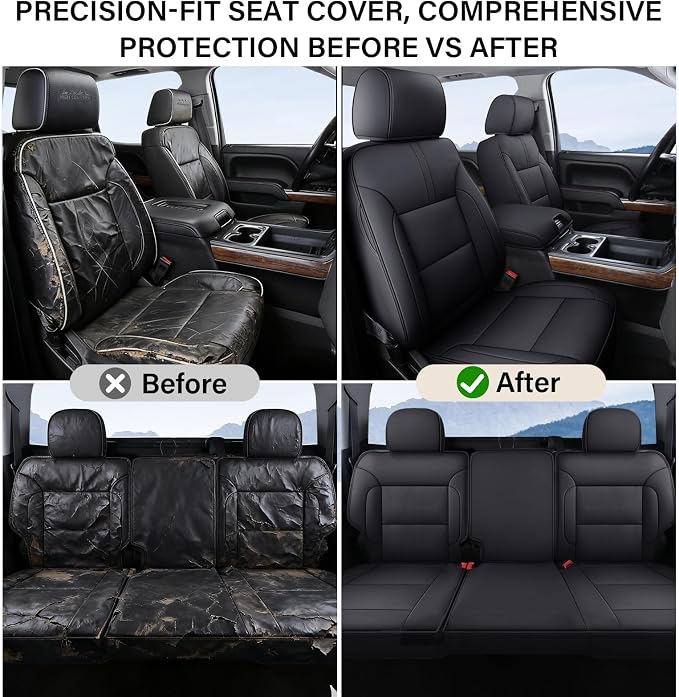 Coverado Full Set Seat Covers Faux Leather(Black) Easy Install,Waterproof, Custom Fit Chevy Silverado/GMC Sierra (2007-2013/2019-2025 1500; 2020-2025 2500HD/3500HD) Crew/Double/Extended Cab - Image 5