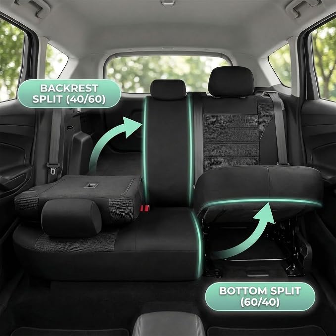 FH Group Automotive Car Seat Covers Full Set Premium 3D Air Mesh Front Seat Covers, Airbag Compatible & Split Bench Cover Universal Fit Interior Accessories for Cars Trucks and SUVs - Black - Image 3