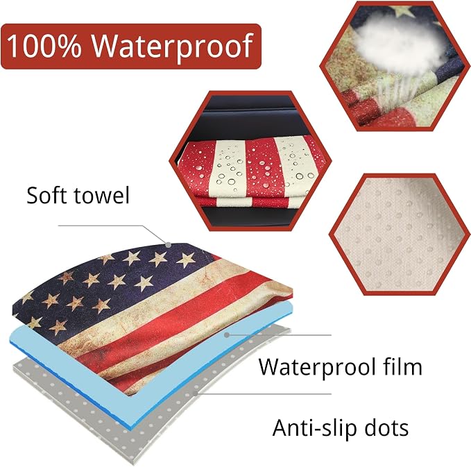 Waterproof Car Seat Cover for Front Seats, Protector for Cars SUVs Trucks, Sweat Towel Seat Covers Bucket for Gym,Workout,Beach,Hiking,Running (American Flag Red, 1PC) - Image 2