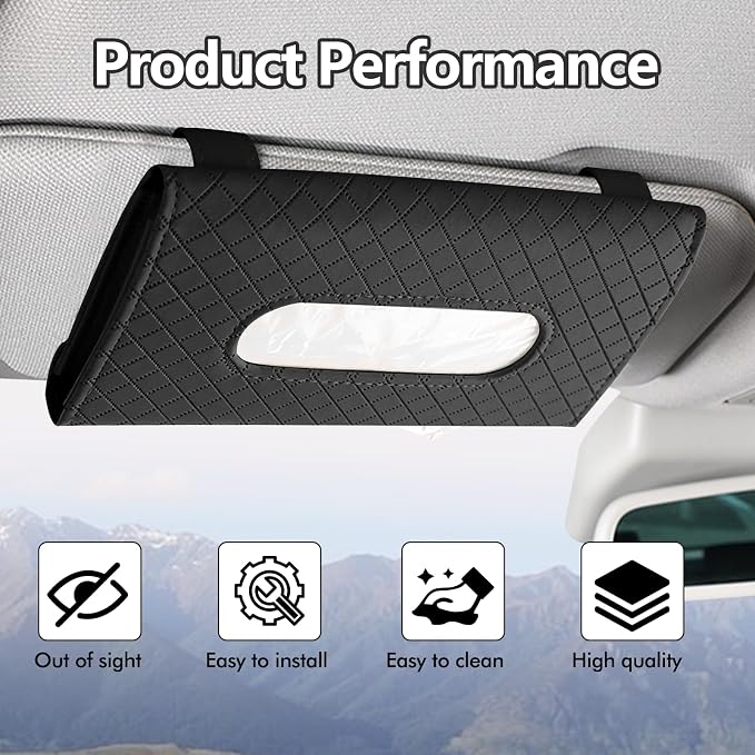 wuyaoyao Car Tissue Holder, Leather Sun Visor Napkin Case, Plaid-Black | Hook-and-Loop Design, Car Tissue Dispenser, Clip-on Mask Holder for Sunvisor, Easy to Use, Fits SUVs, Sedans, Trucks - Image 4