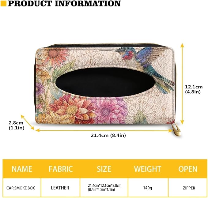 Biyejit 2 Pack Car Tissue Holder, Hummingbirds Flowers Sun Visor Napkin Holder, PU Leather Backseat Tissue case Holder for Vehicle - Image 6