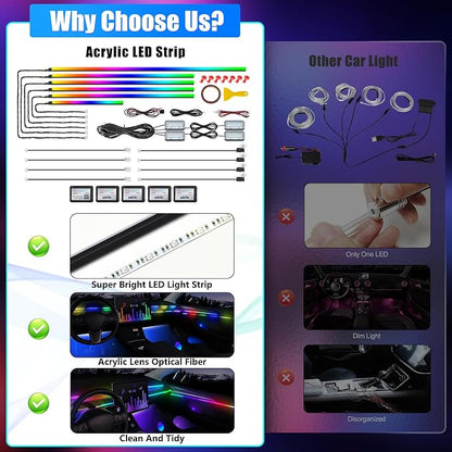 Dreamcolor Acrylic Interior Car LED Strip Light with Wireless APP, RGB 18 in 1 with 175 inches 600 LEDs Fiber Optic Car Ambient Lighting Kits, Music Sync Function Neon LED Strip for Car Accessories - Image 5