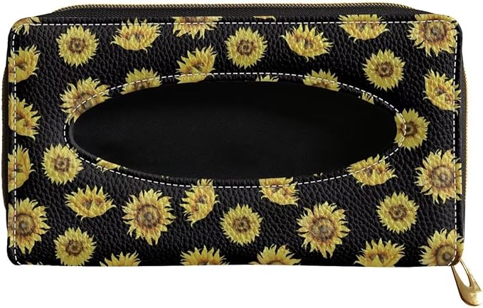 Biyejit 2 Pack Car Tissue Holder, Sunflower Pattern Sun Visor Napkin Holder, Car Visor Tissue Holder, PU Leather Backseat Tissue case Holder for car, Vehicle by Biyejit