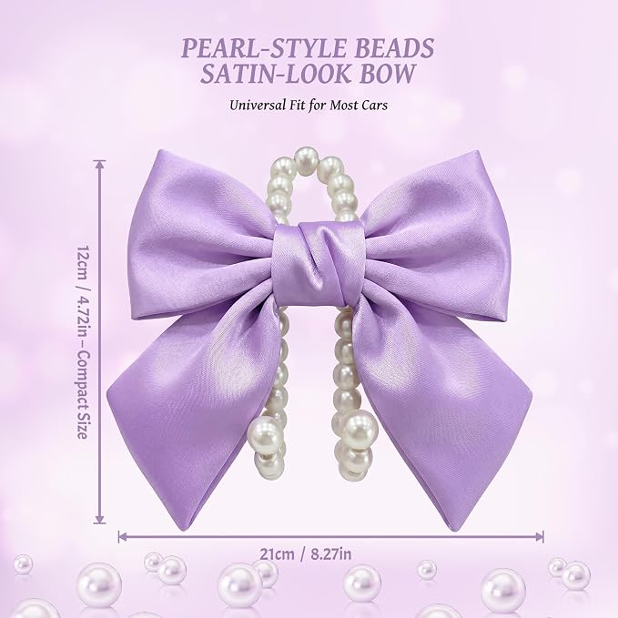 2 PCS Bow Pearl Car Seat Headrest Hook – Cute Purse Hook for Car, Girly Interior Decoration Accessories Hook Hanger, Seatback Holder for Purses & Bags, Elegant Car Organizer (Lavender Purple) - Image 2