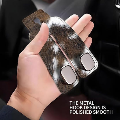 Car Seat Headrest Hook, Universal Leather Cute Hanger Holder Hook, Storage Organizer Interior Accessories for Purse Bags Handbag Brown White Cowhide - Image 4