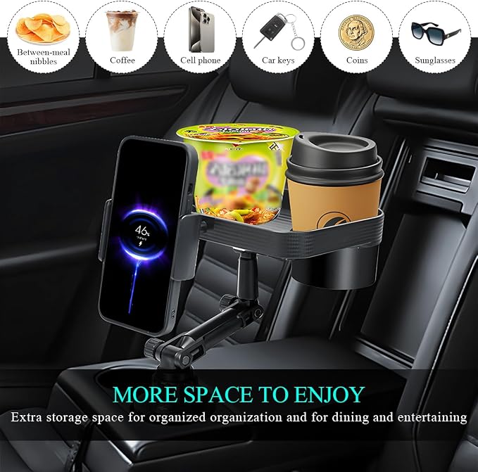 Car Cup Holder Tray, 3 in 1 Detachable Auto Cup Holder Tray Food Table with Phone Stand, Multi-Functional Cup Holder Anti-Slip Tray with Phone Holder, Car Accessories - Image 5