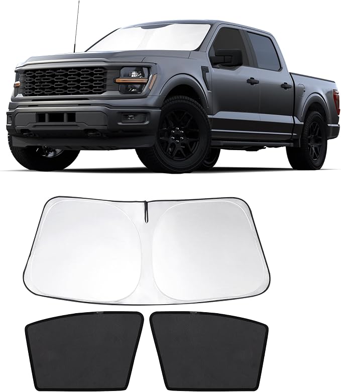 3PCS Car Window Shades Front Windshield Sun Shade Foldable Window Shade Custom Fit for 2021-2024 Fo-rd F-150 Accessories Car Shades for Front Windows Anti-UV Rays Block Heat by FannycCargoCover