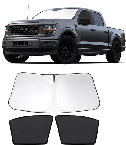 3PCS Car Window Shades Front Windshield Sun Shade Foldable Window Shade Custom Fit for 2021-2024 Fo-rd F-150 Accessories Car Shades for Front Windows Anti-UV Rays Block Heat by FannycCargoCover