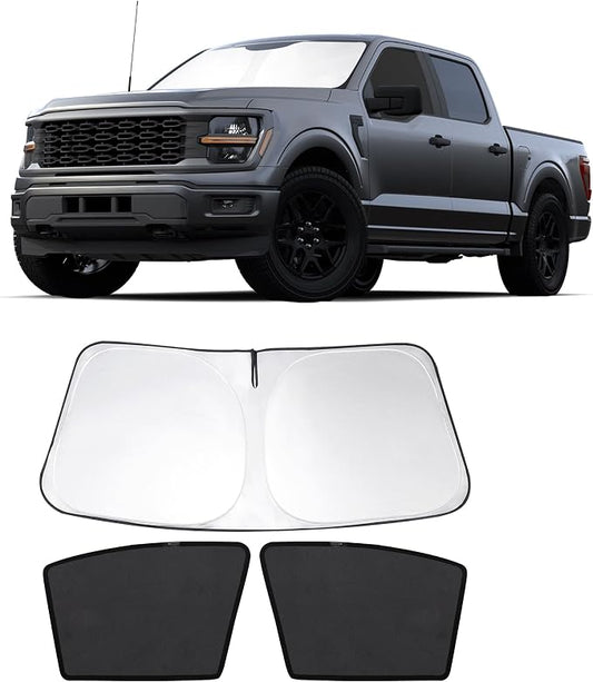 3PCS Car Window Shades Front Windshield Sun Shade Foldable Window Shade Custom Fit for 2021-2024 Fo-rd F-150 Accessories Car Shades for Front Windows Anti-UV Rays Block Heat by FannycCargoCover