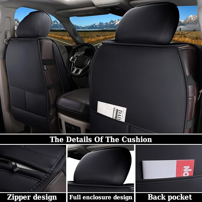 Coverado Car Seat Covers Full Set, Leather RAM 1500 Seat Covers Protectors Compatible with 2002-2026 Dodge RAM 1500 2500 3500 Crew Double Mega Quad Cab with Flat Bench, Black - Image 2