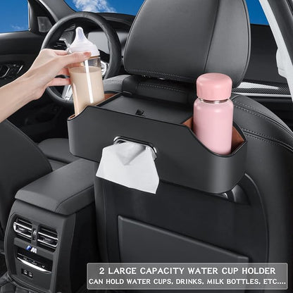 HOLDCY Car Back Seat Organizer with 2 Cup Holders, Tissue Storage, Black | Rigid ABS Frame With Pu Leather, Dual Hooks And Tool-Free Mounting For Cars, Suvs And Trucks With Separate Headrest Posts - Image 5
