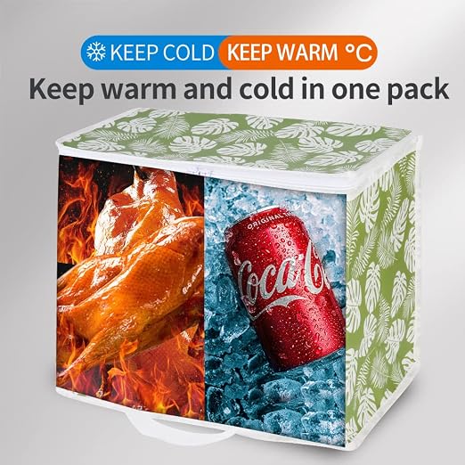 Bodaon 1-Pack Insulated Reusable Grocery Shopping Bags, X-Large Picnic Cooler Bag with Top Cold, Green-Leaf - Image 3