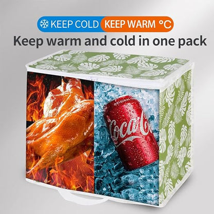 Bodaon 2-Pack Insulated Reusable Grocery Shopping Bags, X-Large Picnic Cooler Bag with Zipper Zippered Top Cold, Green-Leaf | Secure Zippered Top Warmer, Heavy Duty Insulated Food Delivery Bag, For Commercial Catering Rideshare Driver/Picnic, Foldable - Image 3
