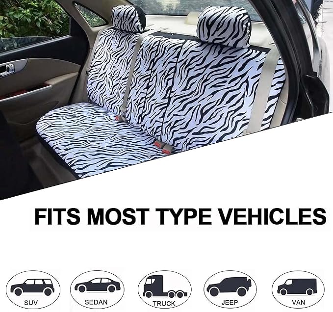 AUTOFAN Zebra Car Seat Covers for Full Set with 2 Seat Belt Pads & Universal 15 Inch Steering Wheel Cover Fit for Cars, Trucks, SUV, or Van - Image 6