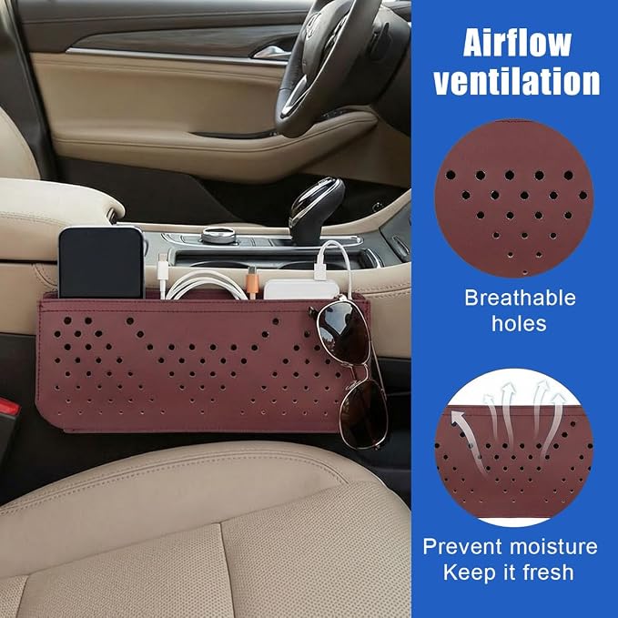 Car Seat Side Pocket Organizer, PU Leather Water-Resistant Car Console Storage Bag, Multifunctional Auto Interior Door Tray Pouch Organizer Accessories for Phone Keys Sunglasses (Burgundy) - Image 3