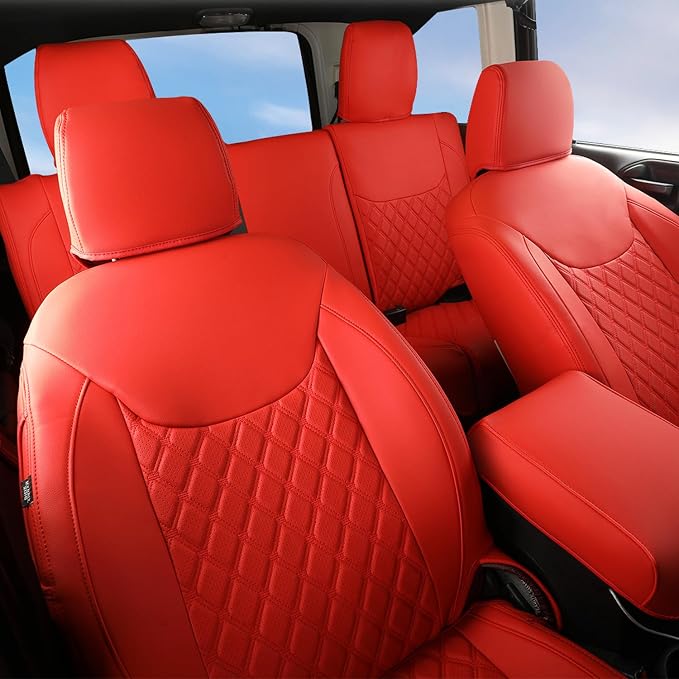 GIANT PANDA Wrangler JK Seat Covers Custom Fit for Jeep Wrangler,Premium Waterproof Faux Leather, 2013 2014 2015 2016 2017 JK 4 Door Full Set (Red) - Image 9