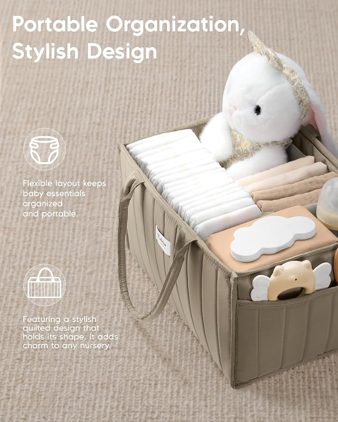 Maliton Baby Diaper Caddy Organizer for Changing Table, Brown | Portable Car Diaper Organizer Caddy with 2 Side Pockets - Versatile Storage Basket for Wipes and Baby Essentials - Image 3
