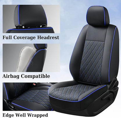 Coverado Tacoma Seat Covers Full Set, Faux Leather Seat Covers Custom Fit for 2005-2015 Toyota Tacoma Double/Crew Cab Base Prerunner SR5 Limited TRD Sport Interior Covers (Blue Line) - Image 3