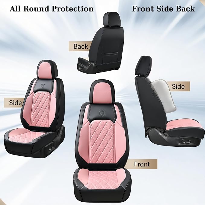 Coverado Leather Seat Covers, Car Seat Cover Front Seats, Waterproof Seat Covers, Luxury Faux Leather Car Seat Protectors, Black and Pink Car Seat Cover Universal Fit for Most Cars - Image 6